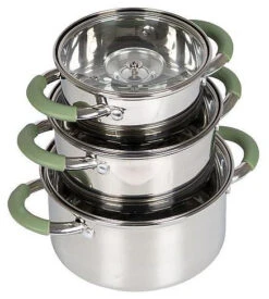 Bo-Camp Sets De Cuisson Elan 1 Plus En 3 Parties Acier Inoxydable Silver -Camping En Plein Air bo camp pannenset elan 1 plus 3 dlg rvs 2